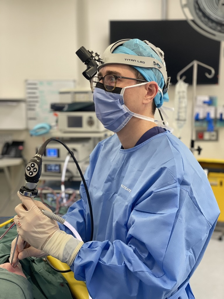 Dr. Dean Page performing endoscopic airway surgery
